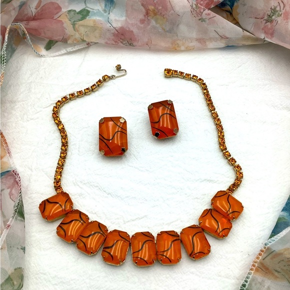 Vintage Art Glass Deco Dream Necklace and Clip earrings - Picture 3 of 3